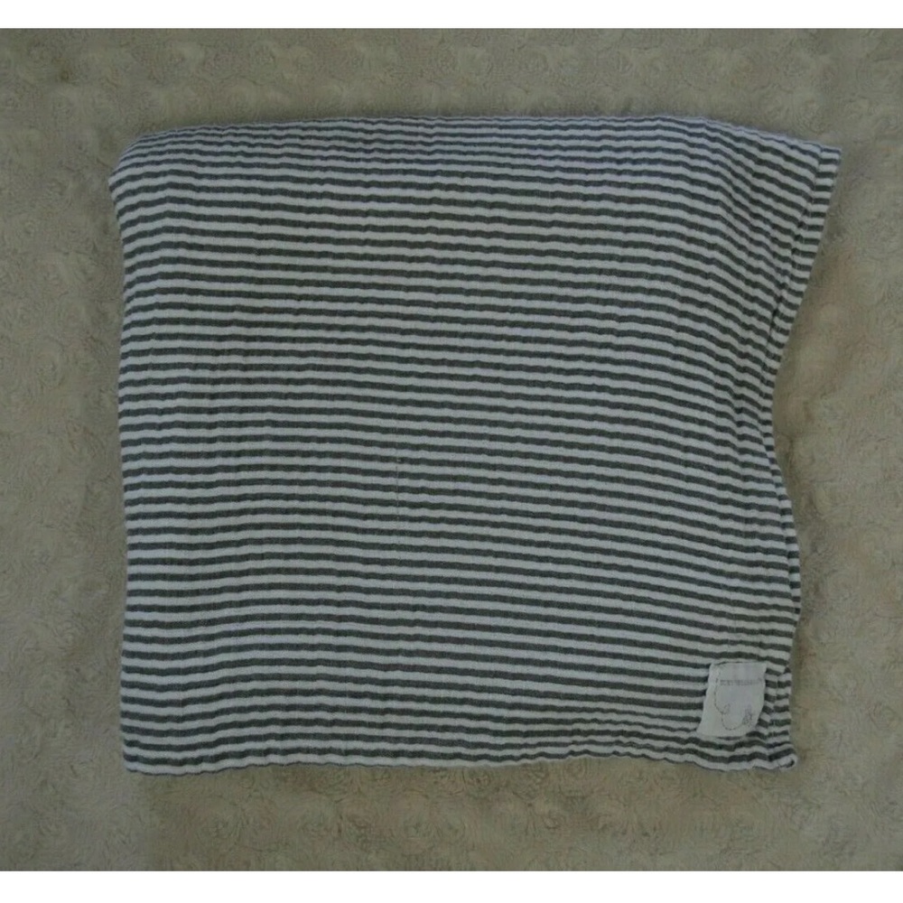 Burt's Bees Baby Gray White Stripes Baby Swaddle Blanket Muslin Organic Cotton